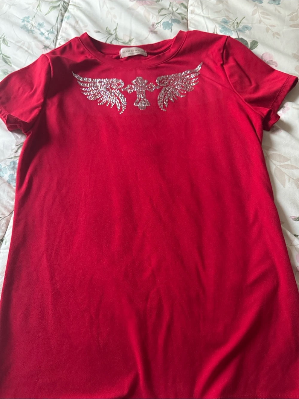 Frankee &skylarr Women’s  ShortSleeve Tee with Silver Wing Embellishment size S